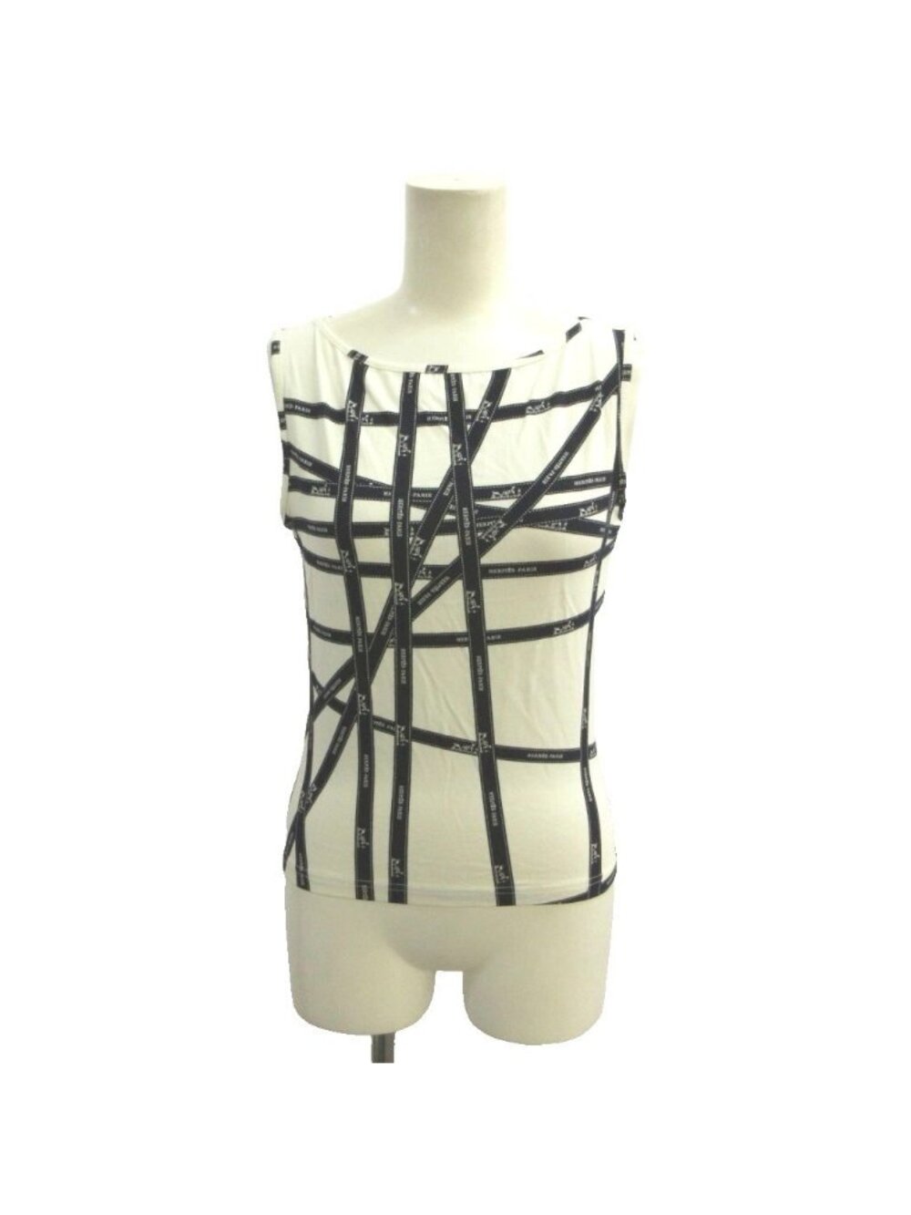 Hermes Bolduc Pattern Sleeveless T-Shirt White Black Logo Print Boat XS